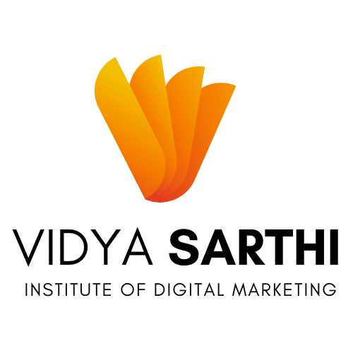 Vidya sarthi Logo, orange in color with black text color